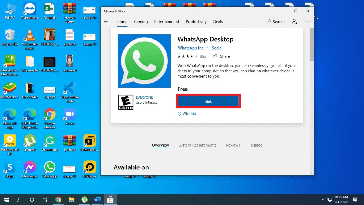 Get button for whatsapp desktop
